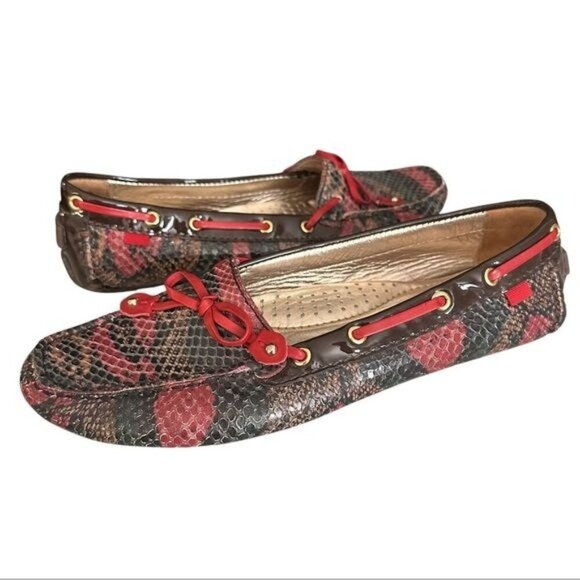 Marc Joseph New York Cypress Hill Exotic Leather Driving Loafers Sz 7 Red Brw - Picture 1 of 11